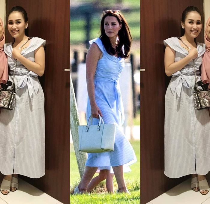 Ayu Ting Ting tampak mengenakan busana yang sama dengan yang dikenakan oleh Kate Middleton