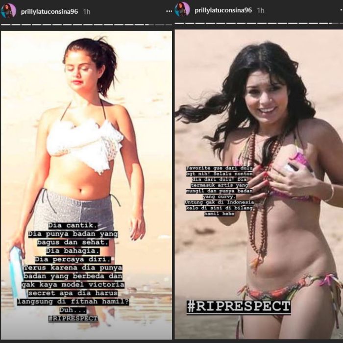 Prilly Latuconsina tunjukkan bentuk badan Selena Gomez dan Vanessa Hudgens sebagai contoh
