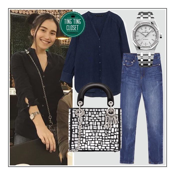 Ayu Ting Ting terlihat tampil sederhana mengenakan paduan fashion item mahal