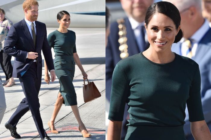Penampilan Meghan Markle dengan busana warna hijau