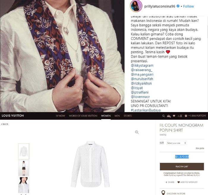 Prilly kenakan kemeja Louis Vuitton
