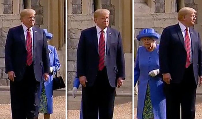 Donald Trump membelakangi Ratu Elizabeth II