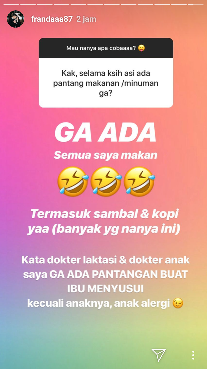 Franda Nggak Batasi Makanan Meski Sedang Jalani ASI Eksklusif