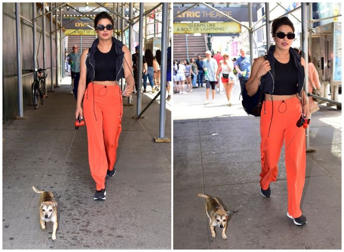 Priyanka Chopra tampil sporty dengan celana sweatpants dan crop top hitam