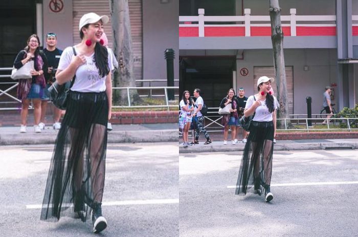 Padu padan sheer skirt ala Felicya Angelista