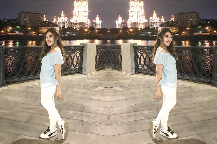 Via Vallen terlihat tampil manis bergaya kasual