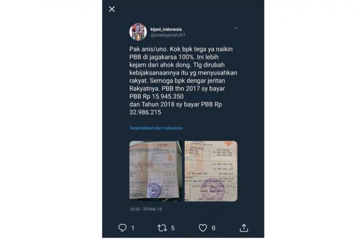 Twitter Keluhan Warga Harga PBB Jagakarsa Naik, Kamis (19/72018) 