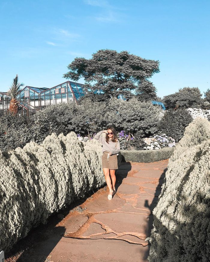 Marsha Aruan tampak mengenakan sweatshirts berwarna abu-abu yang dipadukan bersama short pants berwarna olive