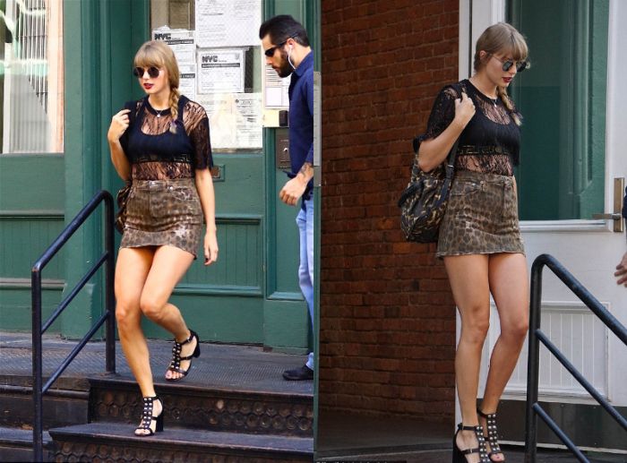 Taylor Swift tampil seksi dengan atasan yang terbuat dari bahan lace berwarna hitam