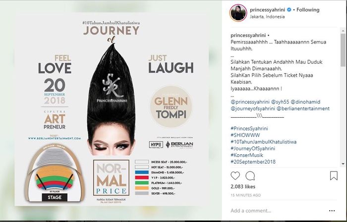 Syahrini rilis daftar lengkap harga tiket konsernya.