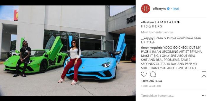 Offset pamerkan mobil mewahnya di Instagram.