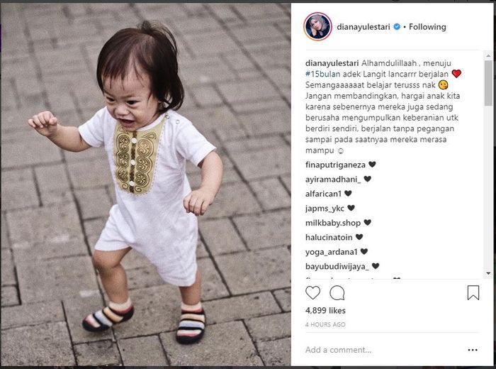 Btara Langit Anandayu sudah mulai bisa berjalan.