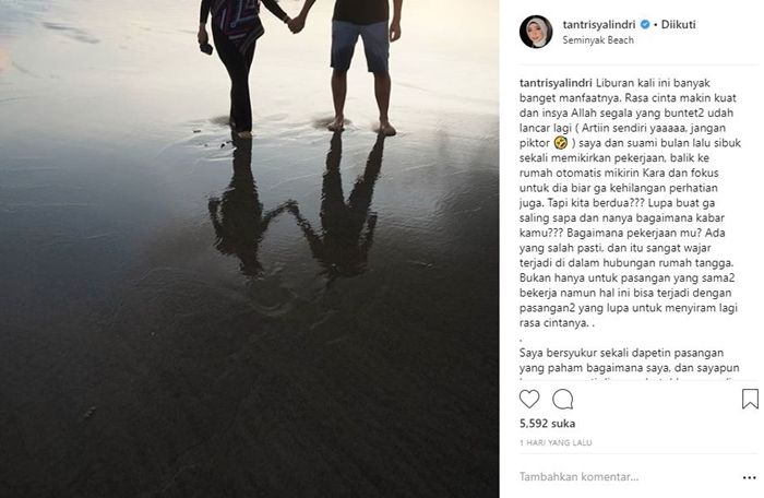 Postingan Tantri Syalindri saat liburan bersama suami di Bali