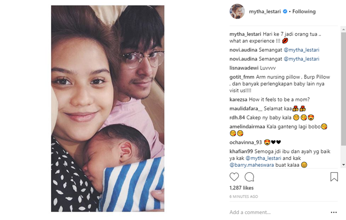 Postingan Mytha Lestari di hari ketujuh dirinya menjadi orangtua