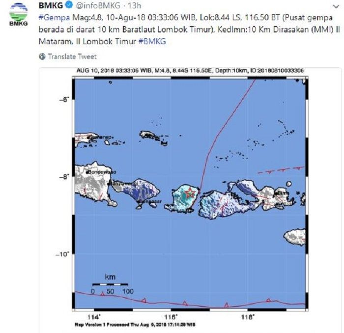 Gempa susulan berkekuatan 4,8 SR di Lombok. 