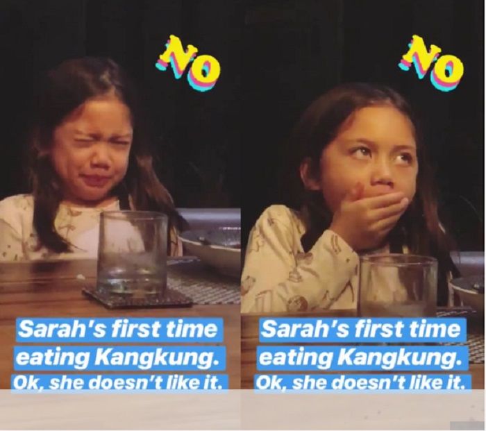 Anak Nana Mirdad, Sarah, yang terlihat tidak suka kangkung