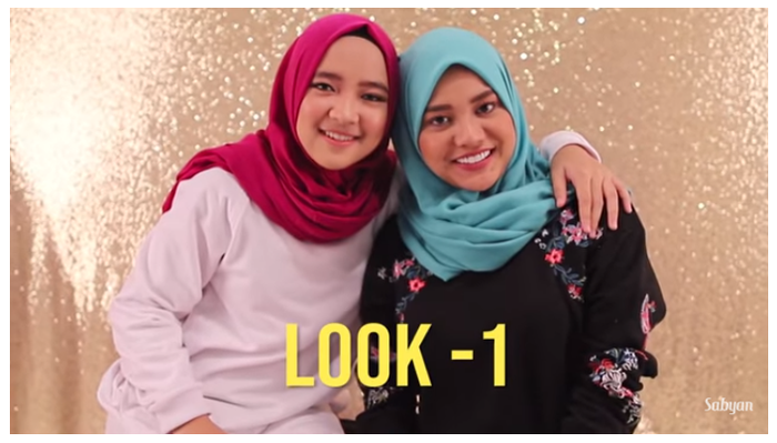 gaya hijab ala Nissa Sabyan dan Aurel (look 1)