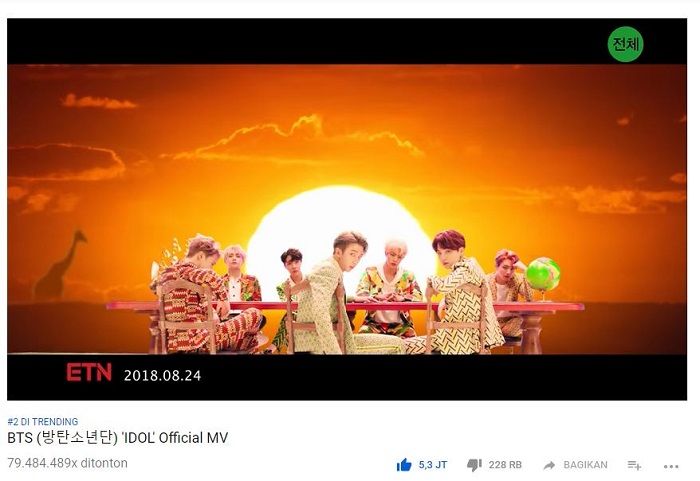 BTS masih menjadi trending nomor 2 di YouTube Indonesia.