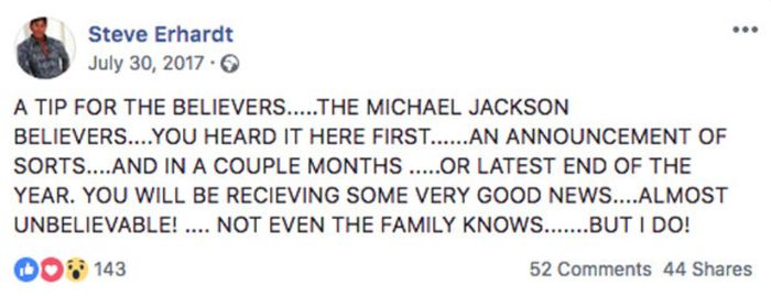 Postingan mantan stylist Michael Jackson, Steve Erhardt