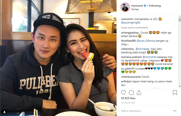 Rio Wibowo (Rio Motret) mengunggah foto bersama  Ayu Ting Ting