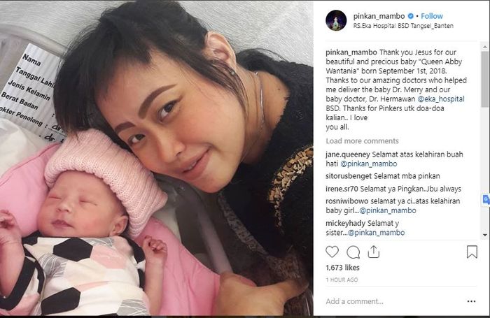 Pinkan Mambo baru saja melahoirkan bayi perempuan.