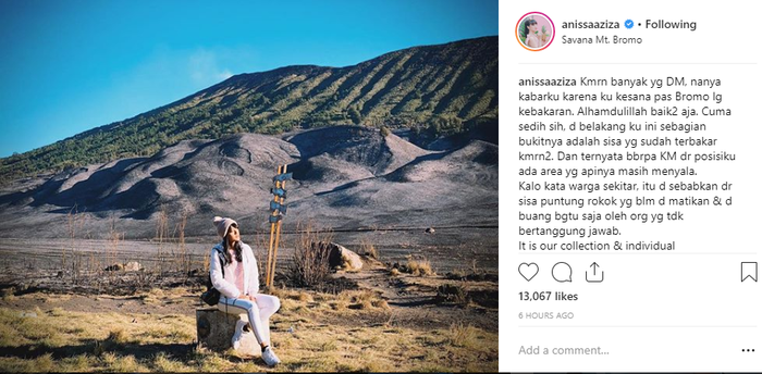 Anissa Aziza beberkan kondisi Gunung Bromo