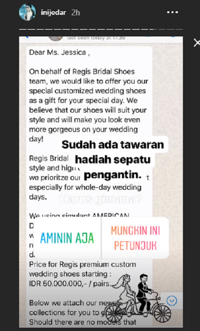 Jessica Iskandar posting tawaran sepatu pernikahan