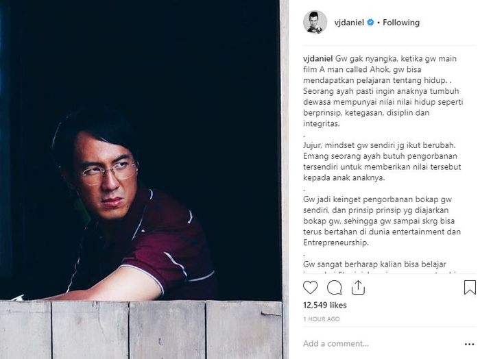 Unggahan Daniel Mananta di Instagramnya.
