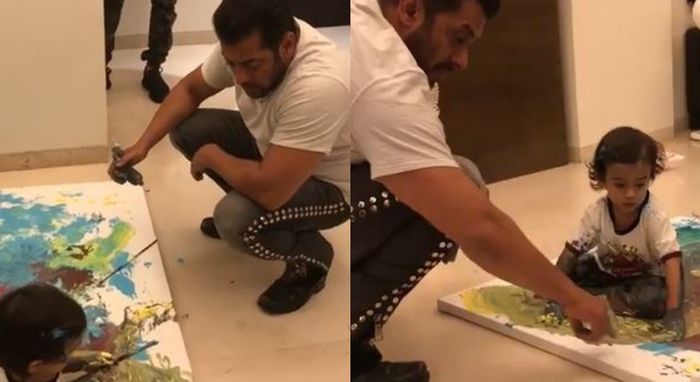 Salman Khan mengajari keponakannya melukis di atas kanvas