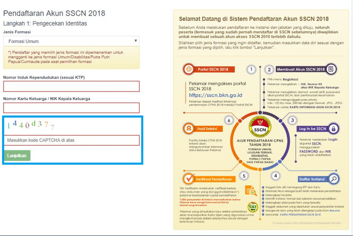 Kode CAPTCHA dalam prosedur pendaftaran CPNS 2018