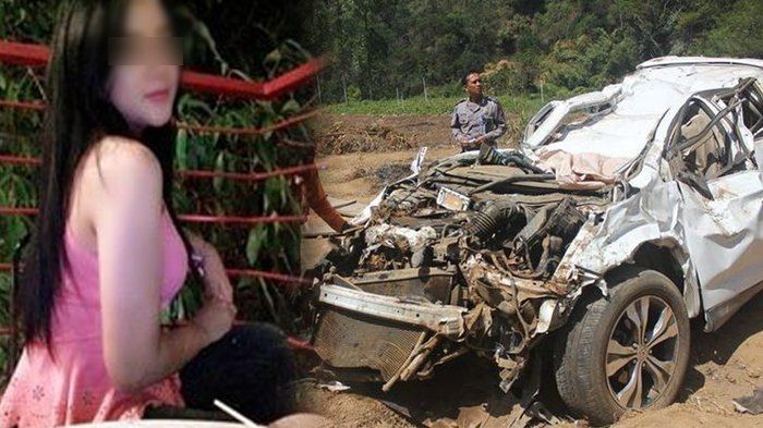 Rini Puspitawati dan mobil Honda CR-V yang ringsek di jurang