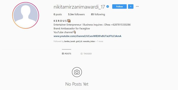 Foto-foto di akun Instagram Nikita Mirzani sudah dihapus semua