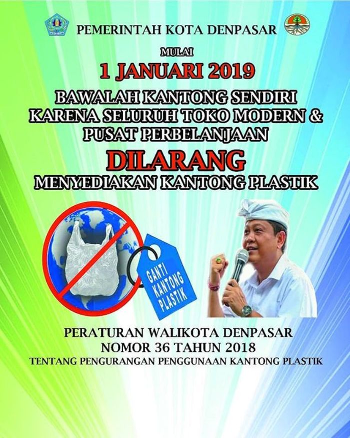 Imbauan Pemerintah Kota Denpasar untuk mengurangi penggunaan plastik.