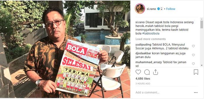 Rano Karno menyayangkan Tabloid Bola tutup di saat dunia sepak bola Indonesia tengah berjaya
