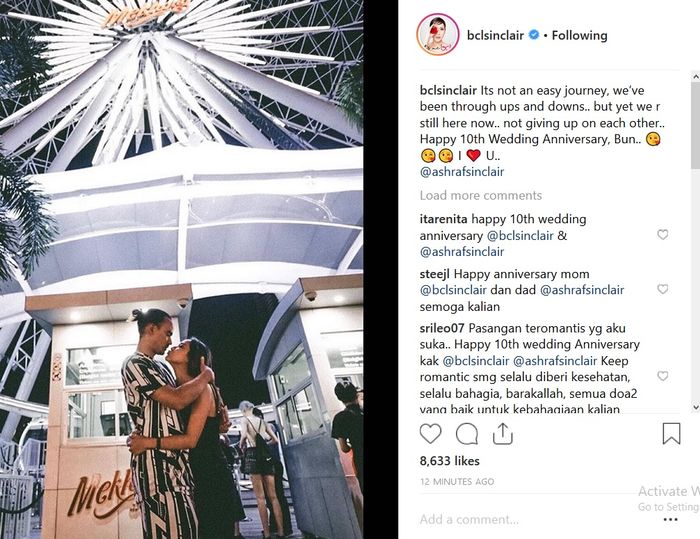 Postingan Bunga Citra Lestari tentang ulang tahun pernikahannya 