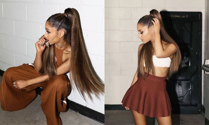 Gaya rambut ikonik Ariana Grande dengan high ponytail hairstyles.
