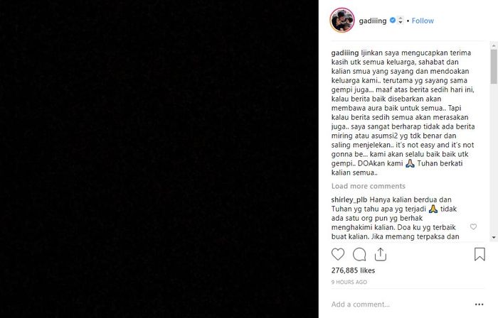 Gading Marten posting foto terkait perceraiannya dengan Gisella Anastasia.