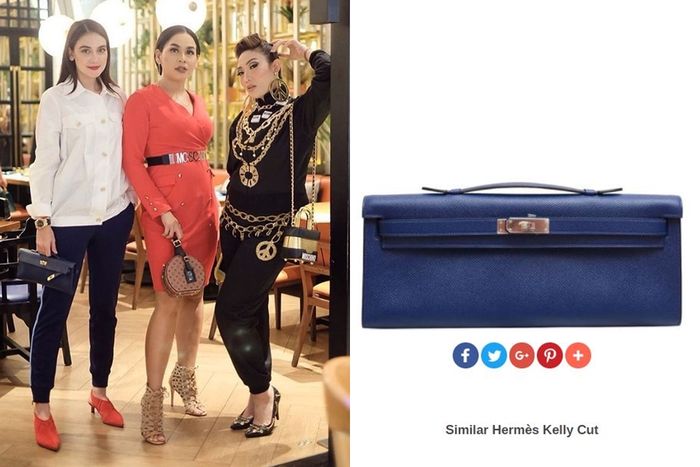 Luna Maya (kiri) dengan tas mewah menghadiri sebuah acara.