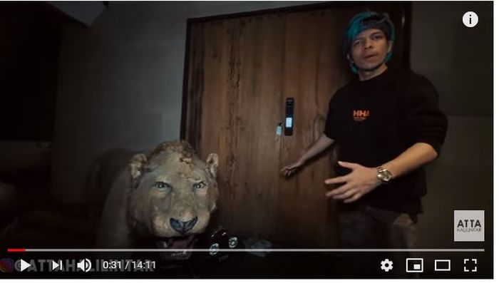 Patung singa di rumah Baim Wong