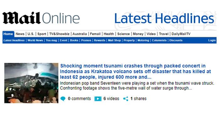Berita band Seventeen diterjang tsunami Banten di Dailymail.co.uk