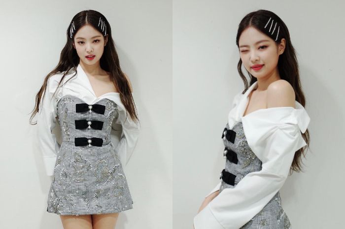 Penampilan Jennie BLACKPINK dengan aksesori jepit rambut silver yang jadi tren aksesori 2019