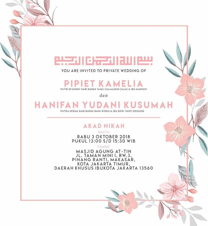 Undangan akad nikah Pipiet Kamelia dan Hanifan Yudani Kusuma