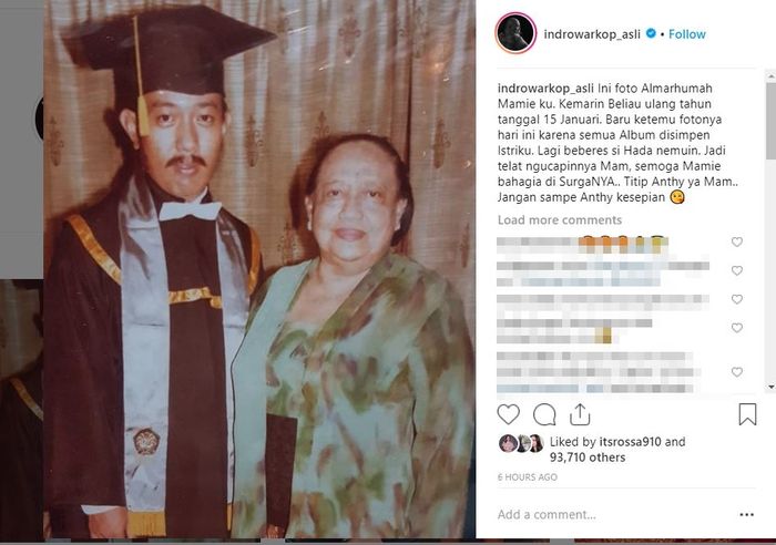 Indro Warkop unggah foto lawas bersama ibundanya.