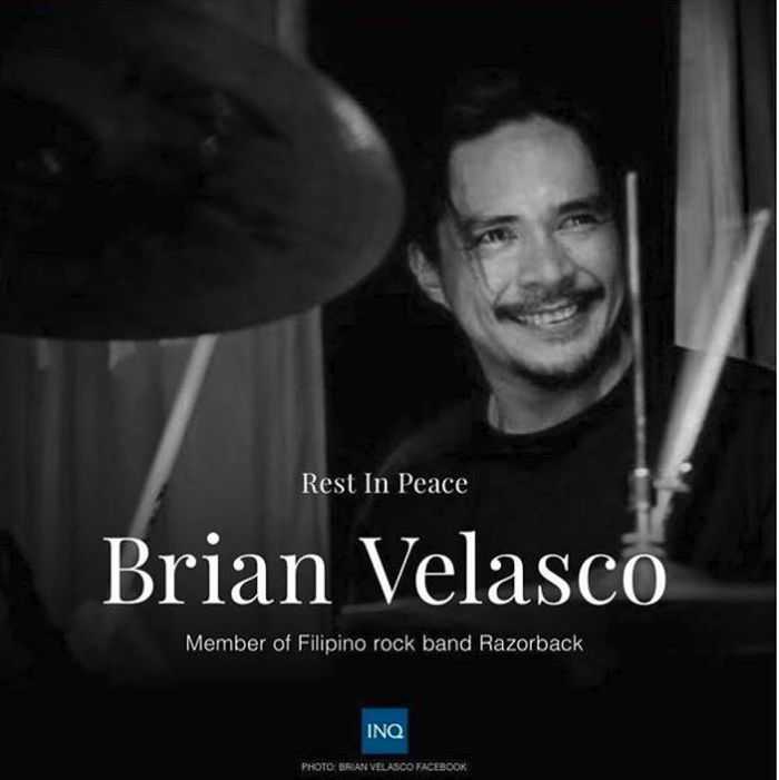 Brian Velasco semasa hidupnya menjadi drummer band rock Filipina, Razorback.