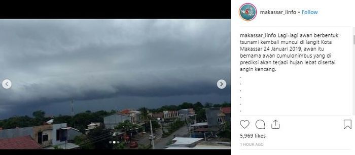 Awan 'gelombang tsunami' kembali muncul di langit Kota Makassar