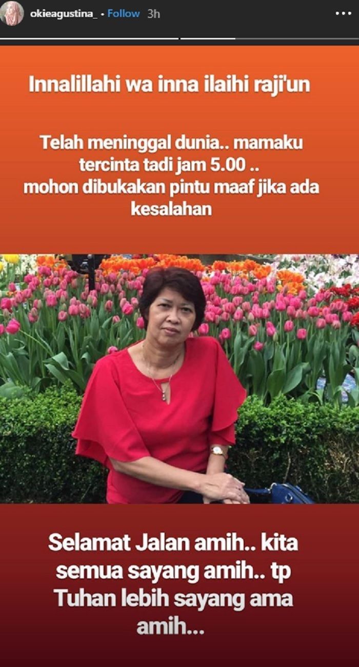 Ibu Okie Agustina meninggal dunia