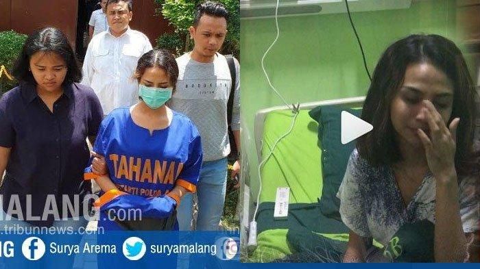 Vanessa Angel tersandung hingga membuat sandal selop cokelat yang dikenakannya terlepas.