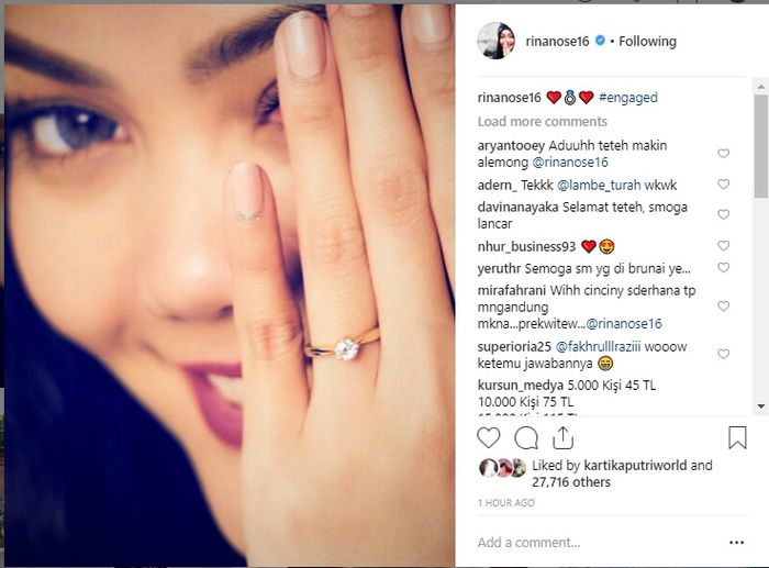 Rina Nose bagikan kabar pertunangan di Hari Valentine