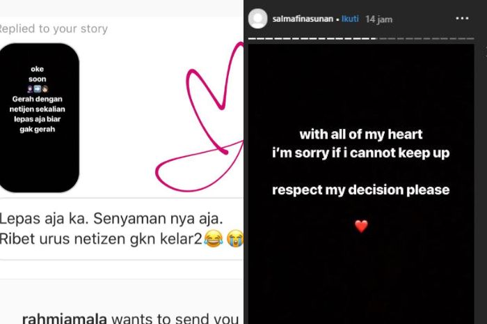 Unggahan Instagram Story milik Salmafina Sunan.