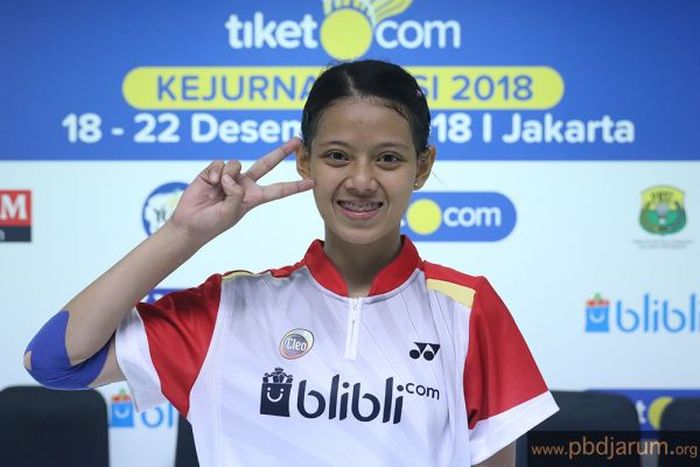  Alifia Intan Nurrokhim saat menjuarai Kejurnas PBSI 2018, di GOR Britama Arena Kelapa Gading, Sabtu (22/12/2018).